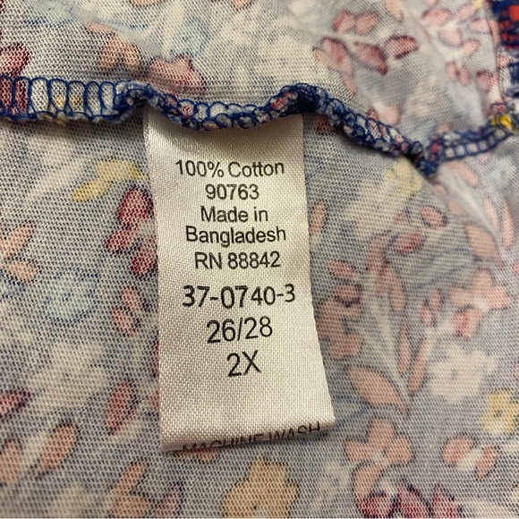 Woman Within Womens Shirt 2X 26/28 Blue Floral Print Short Sleeve Round Neck - Picture 6 of 6